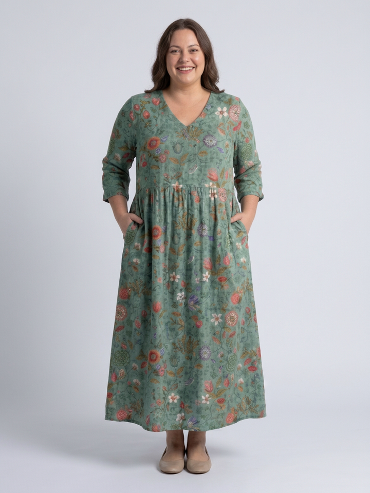 Eira | Floral V Neck Three Quarter Sleeve Maxi Dress