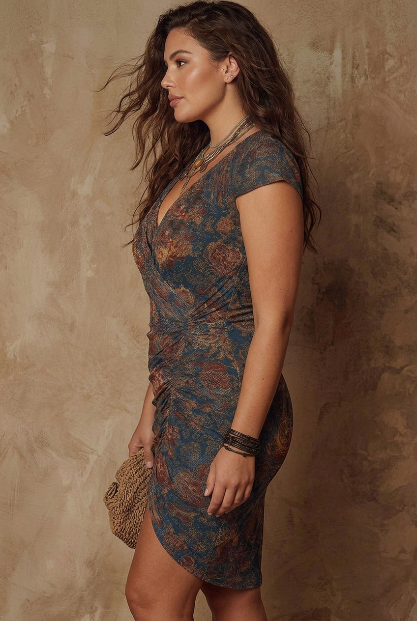 Laisa | Dark Blue Paisley Print V-Neck Mini Dress