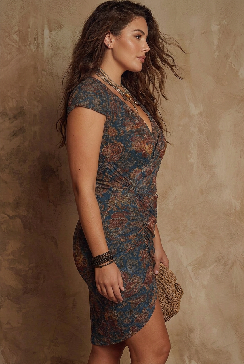 Laisa | Dark Blue Paisley Print V-Neck Mini Dress