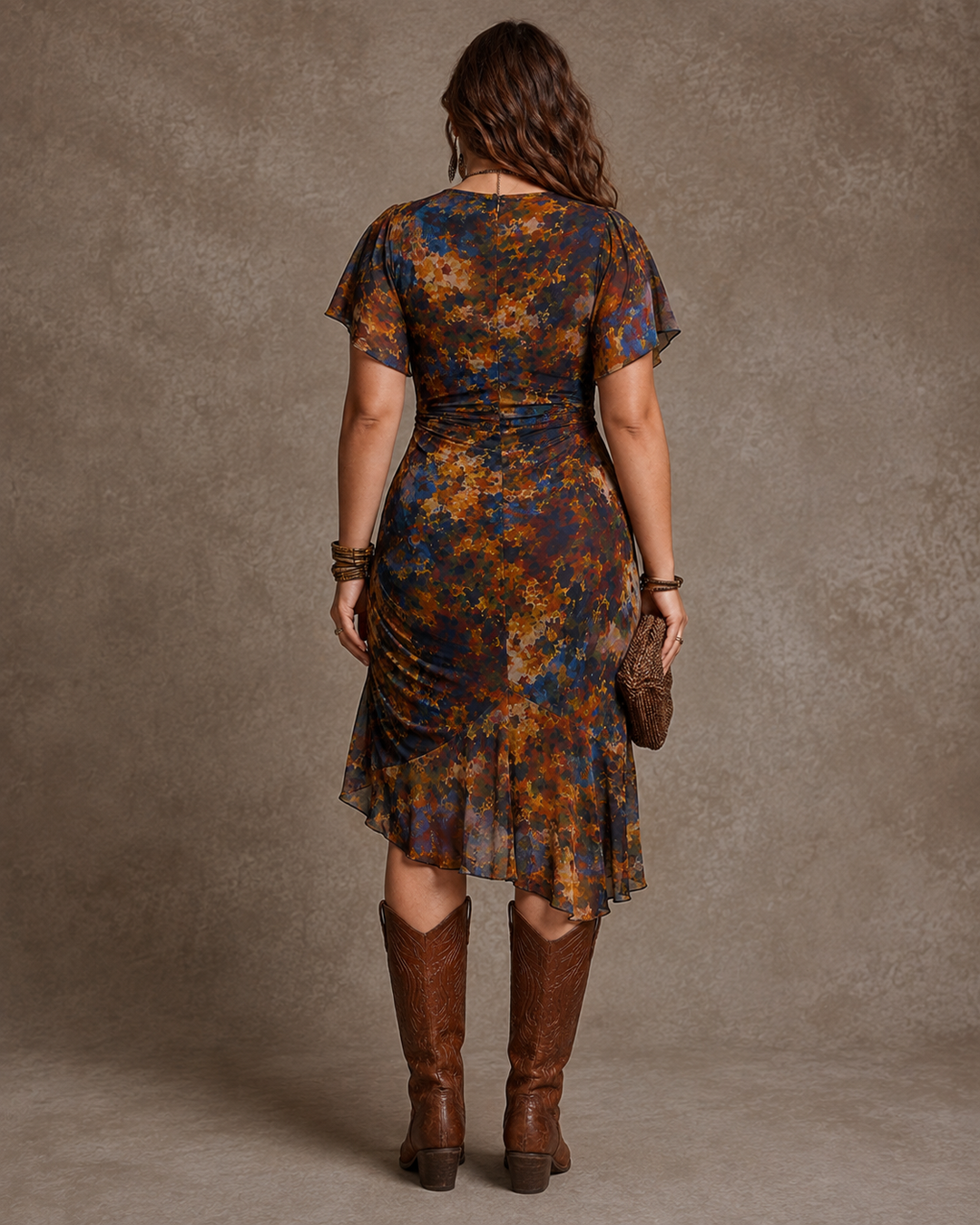 Livia | Bohemian Abstract V-Neck Pleated Midi Dress
