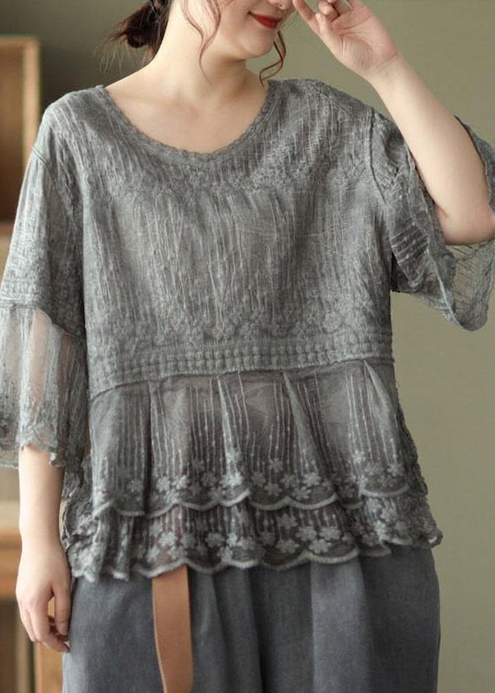Oona - Embroideried Patchwork Summer Shirts Half Sleeve