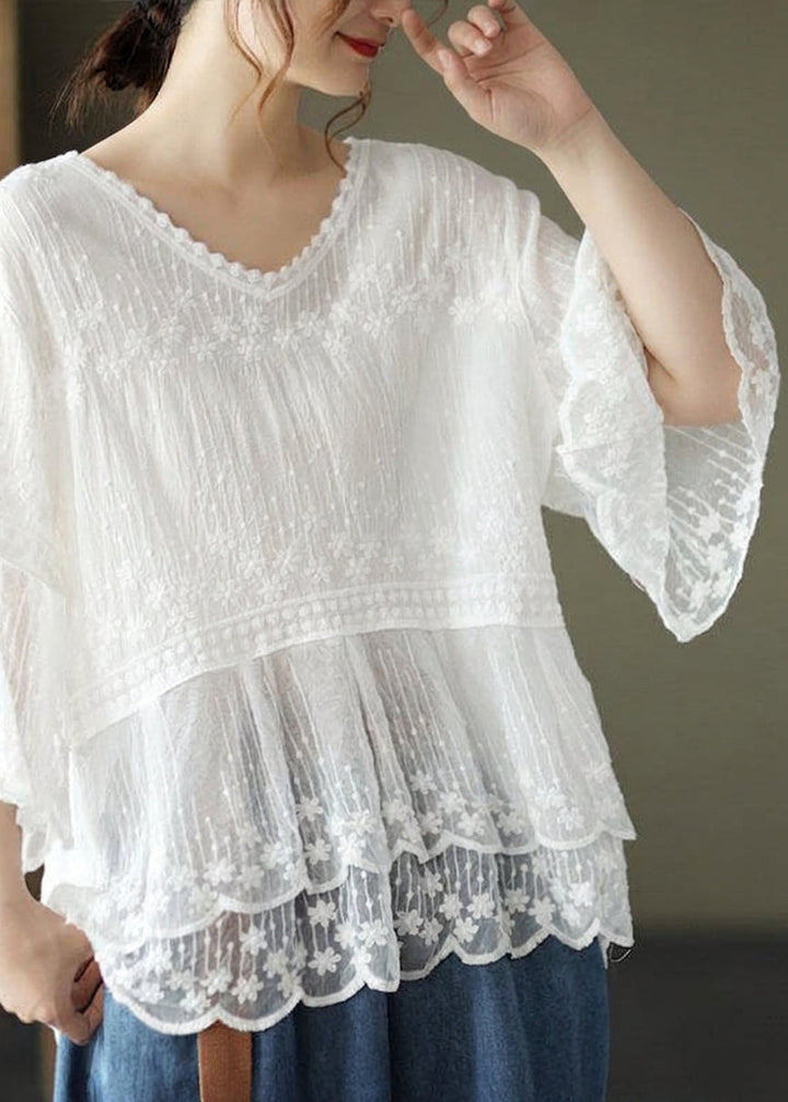 Oona - Embroideried Patchwork Summer Shirts Half Sleeve