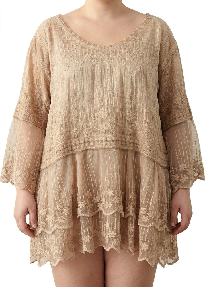 Oona - Embroideried Patchwork Summer Shirts Half Sleeve