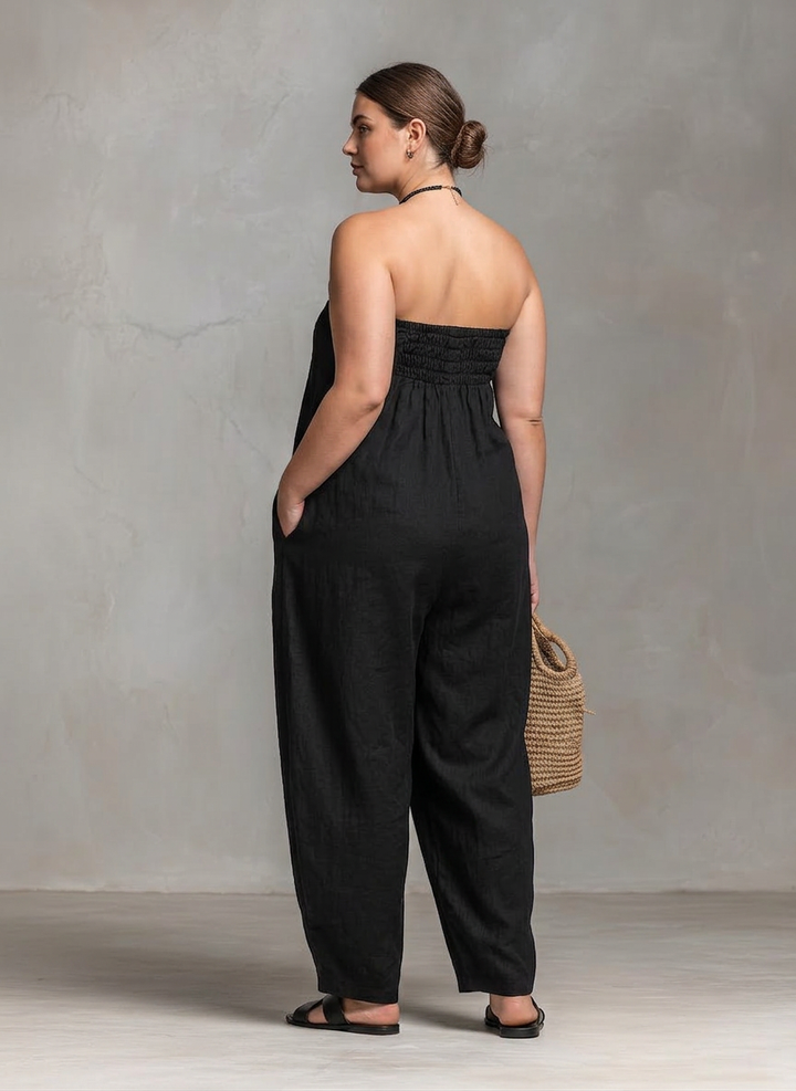 Vera - Loose-Fit Linen-Blend Strapless Jumpsuit