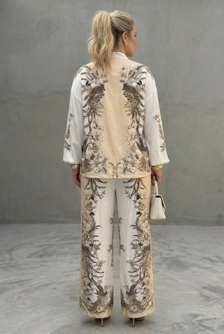 Mika | Zip Front Blouson Top Printed Two Piece Set