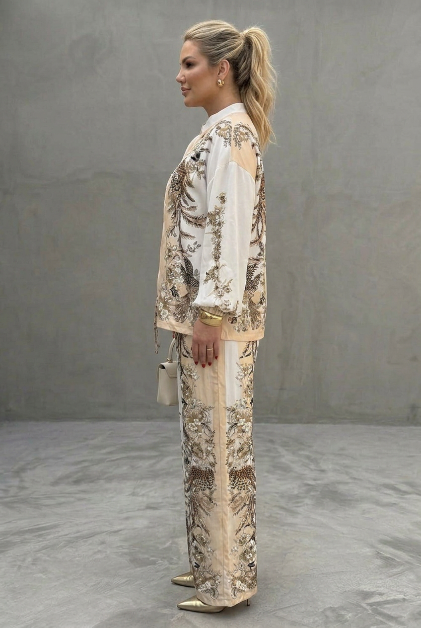 Mika | Zip Front Blouson Top Printed Two Piece Set