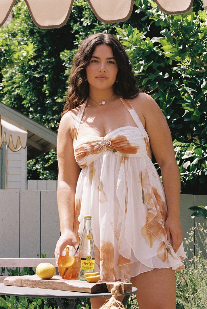 Elspeth – Floral Chiffon Mini Dress for Golden Summer Days