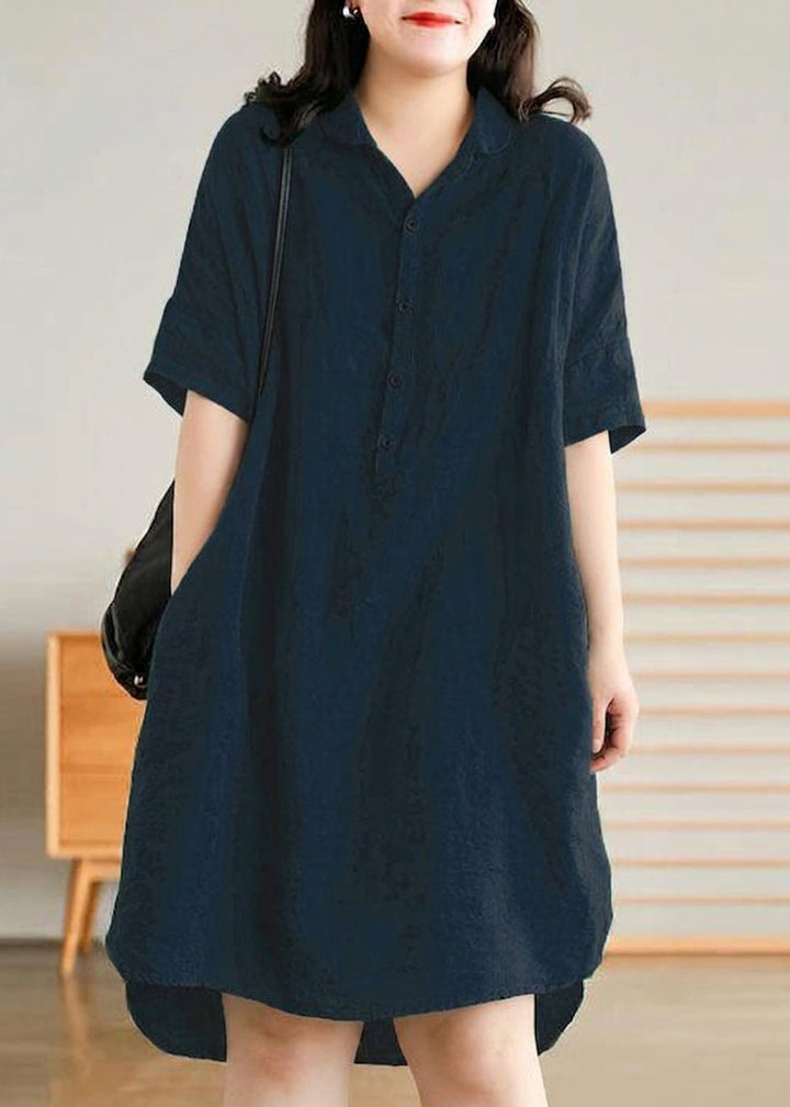 Sabine - Jade Green Linen Women Casual Linen Shirt Dress