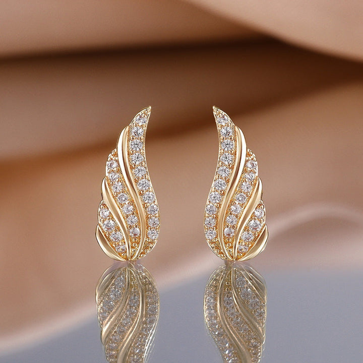Mireille Leaf Pave Earrings | Gold