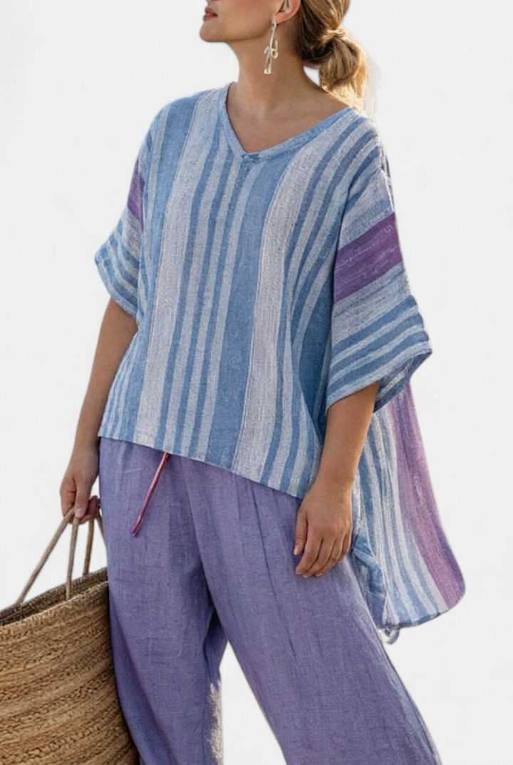 Vesper – Top Elegant in Lavender &amp; Sky Blue With Pants Linen