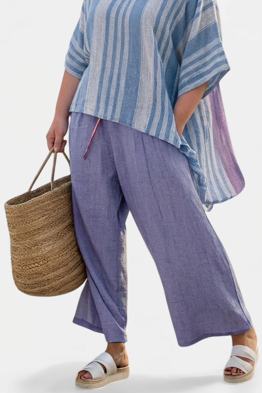 Vesper – Top Elegant in Lavender &amp; Sky Blue With Pants Linen