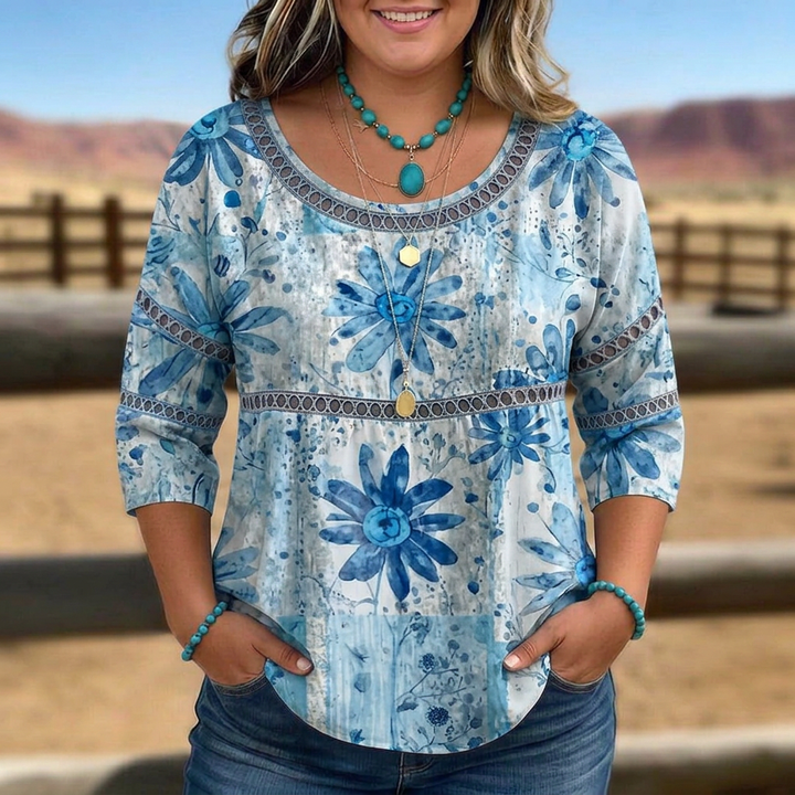 Elara | Boho Lace-Trim Casual Blouse