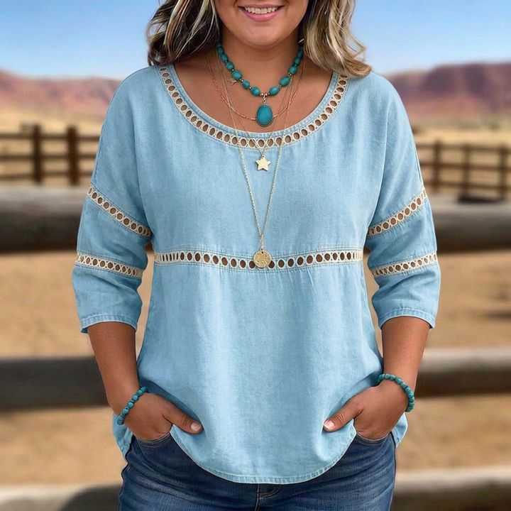 Elara | Boho Lace-Trim Casual Blouse