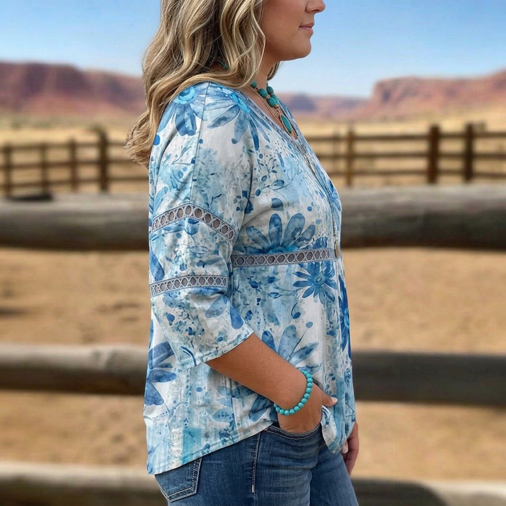 Elara | Boho Lace-Trim Casual Blouse
