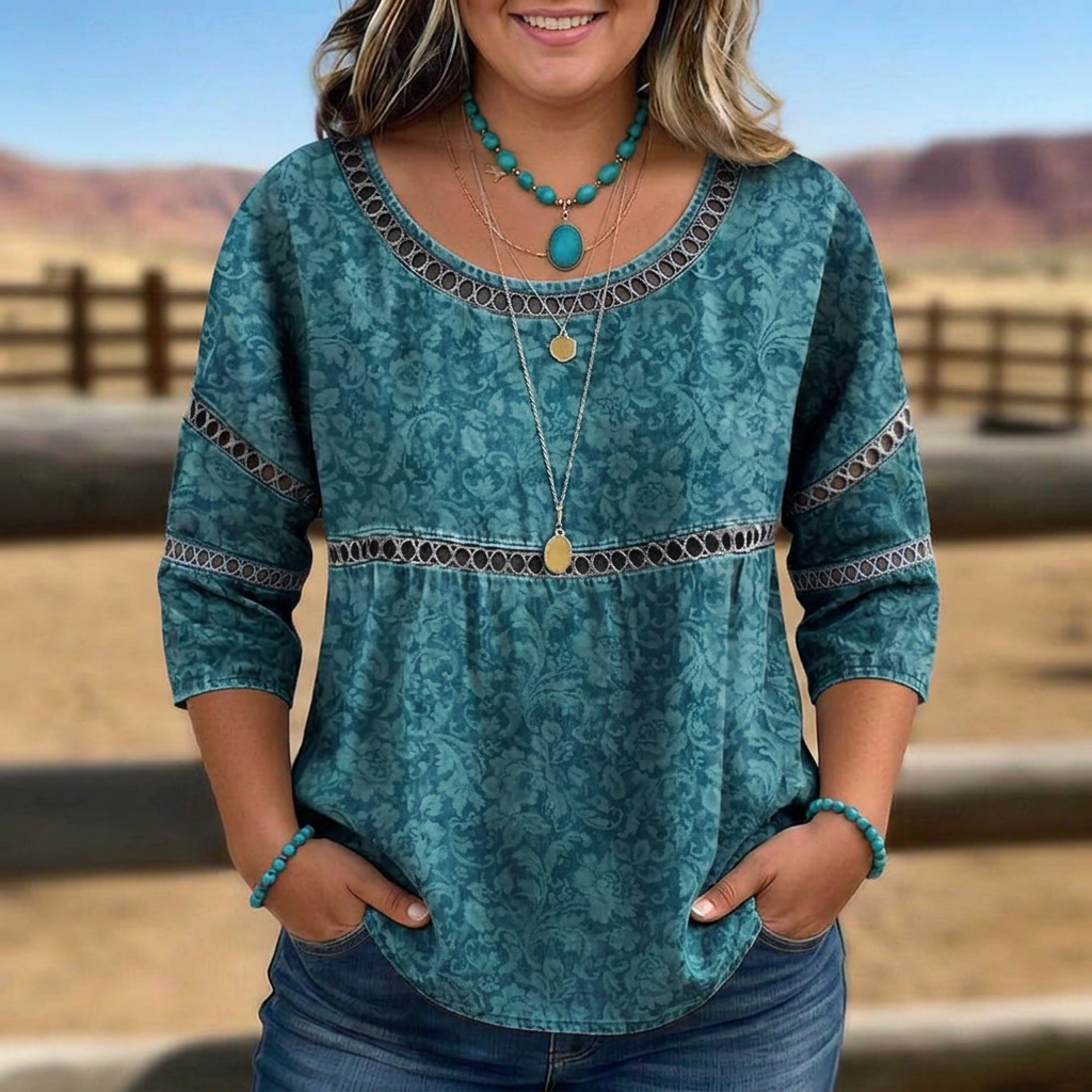 Elara | Boho Lace-Trim Casual Blouse