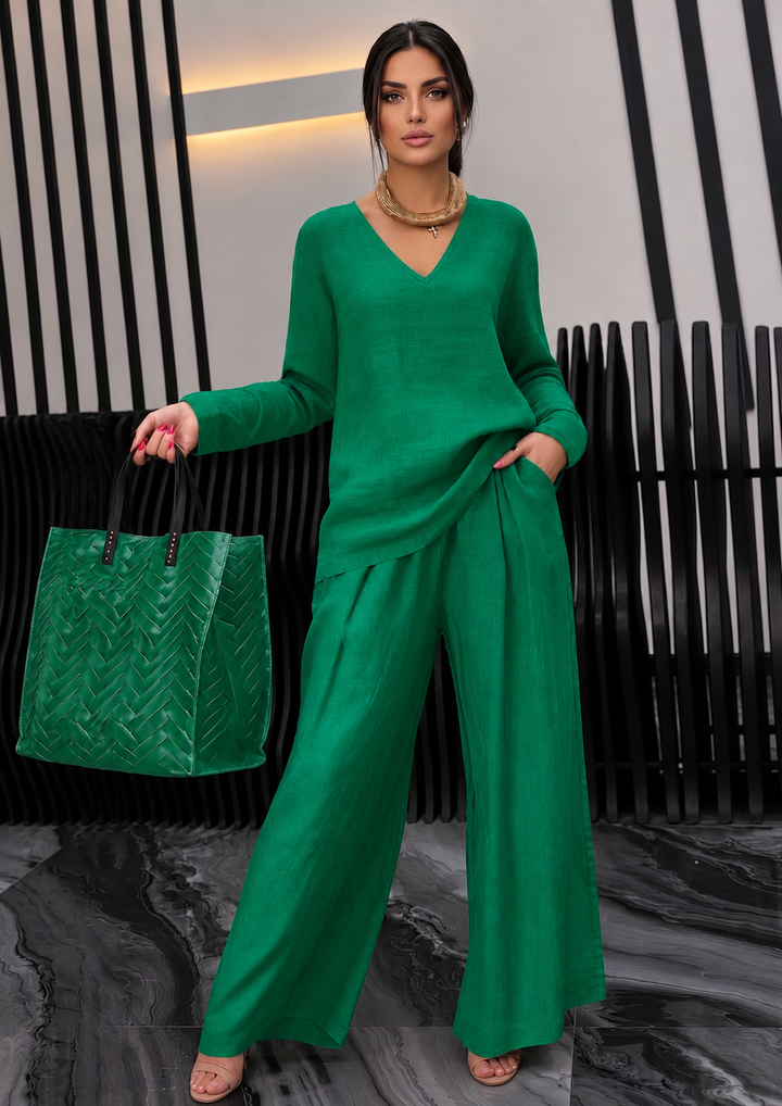 Pia - Women Cotton V-neck Co-Ord Set