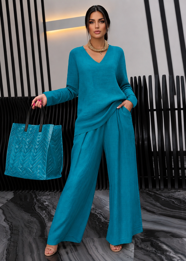 Pia - Women Cotton V-neck Co-Ord Set