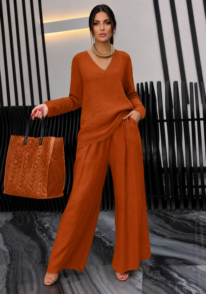 Pia - Women Cotton V-neck Co-Ord Set