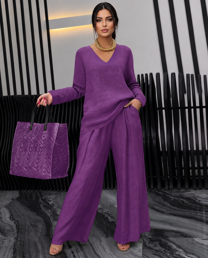 Pia - Women Cotton V-neck Co-Ord Set