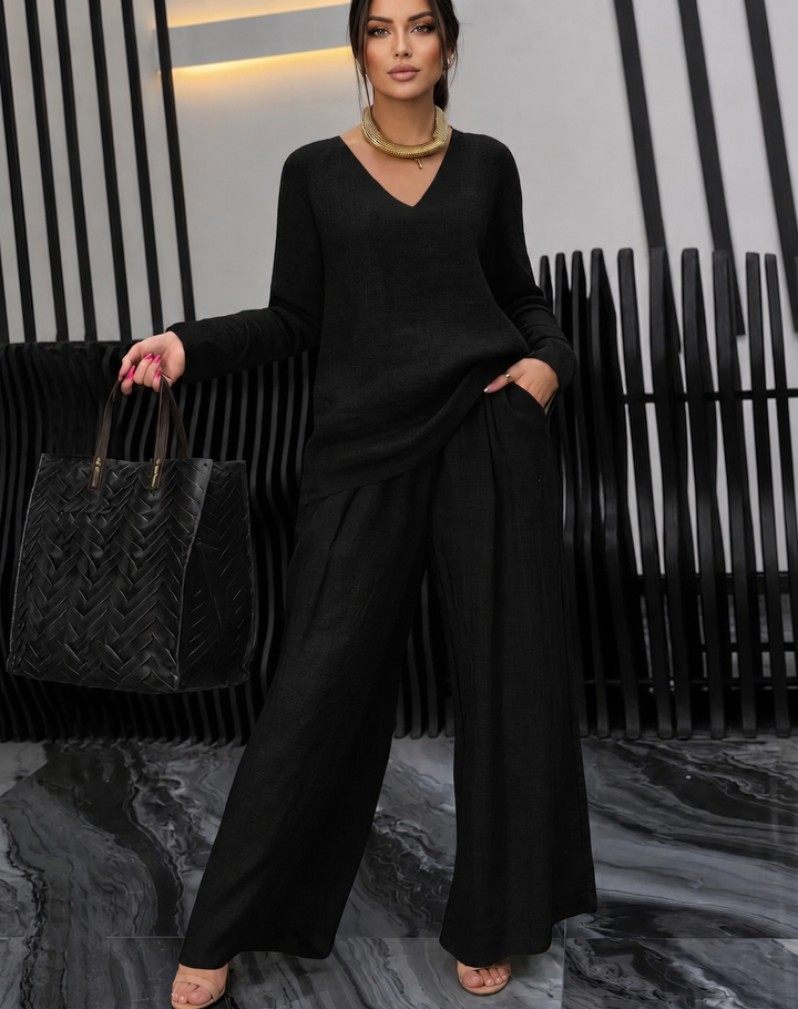 Pia - Women Cotton V-neck Co-Ord Set