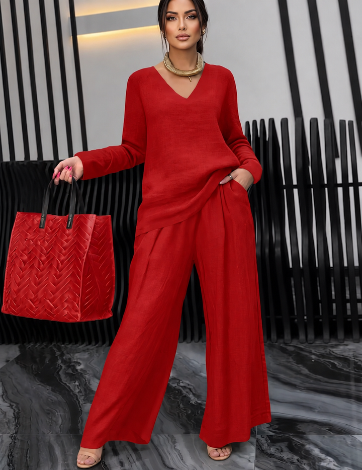 Pia - Women Cotton V-neck Co-Ord Set