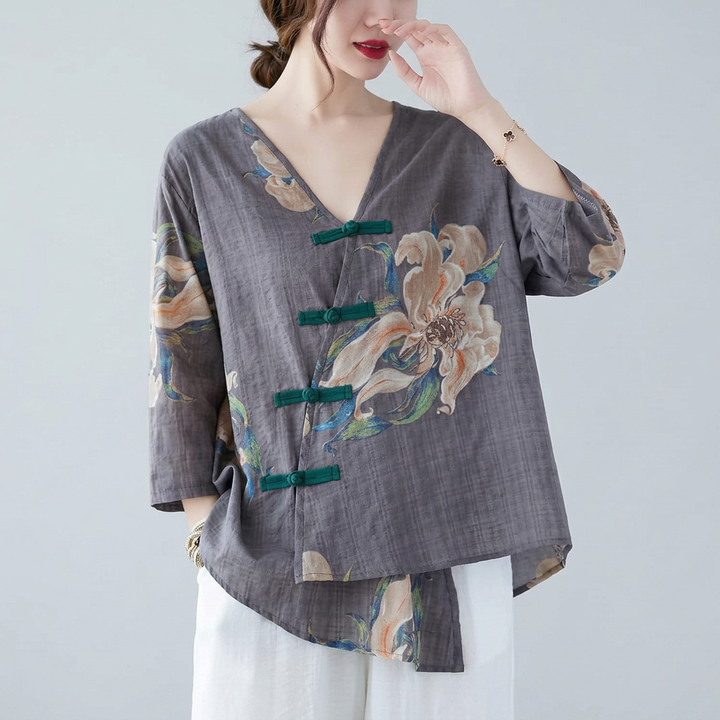 Pia - Yellow Button Shirt Tops Asymmetrical Half Sleeve