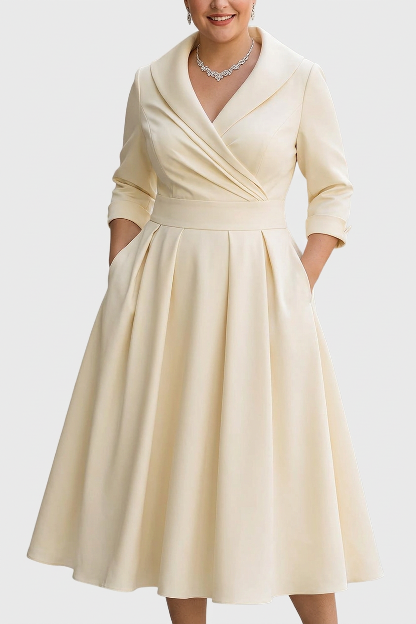 Women's Vintage-Inspired Midi Dress with Draped Neckline for Weddings ...