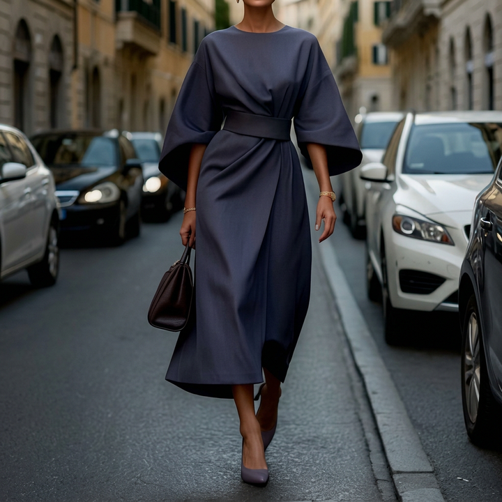 Romaine | Women’s Belted Cape-Sleeve Midi Dress