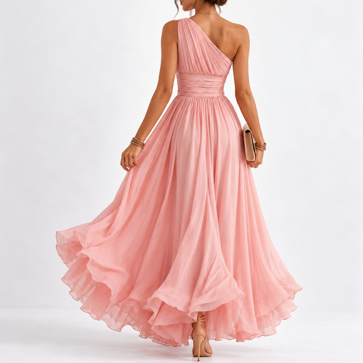 Rosa Asymmetric One-Shoulder Ruched Maxi Dress with Side Slit
