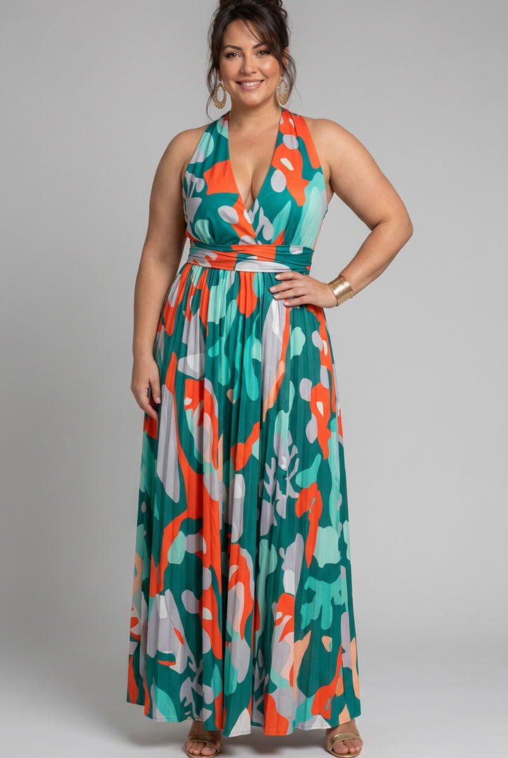 Saskia | Sleeveless Abstract Print Maxi Dress