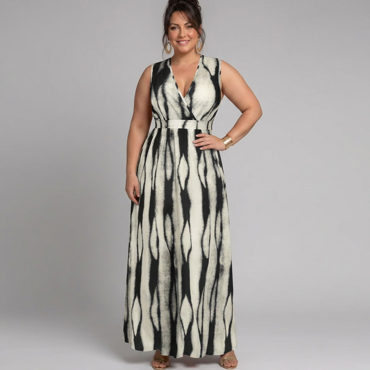Saskia | Sleeveless Abstract Print Maxi Dress