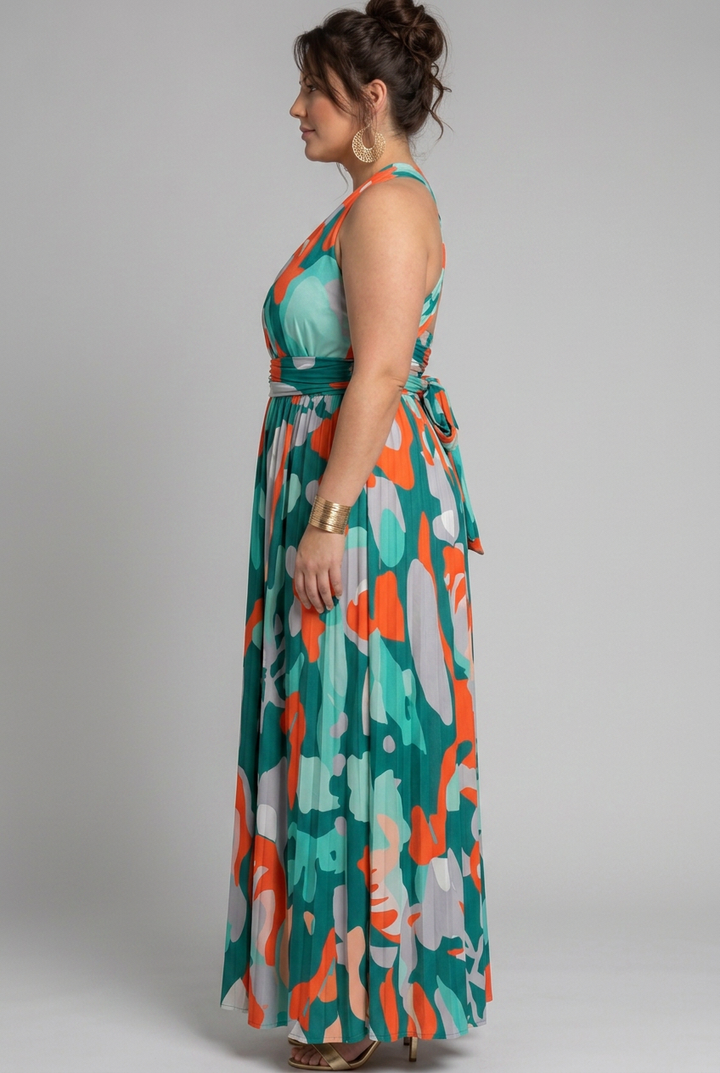 Saskia | Sleeveless Abstract Print Maxi Dress