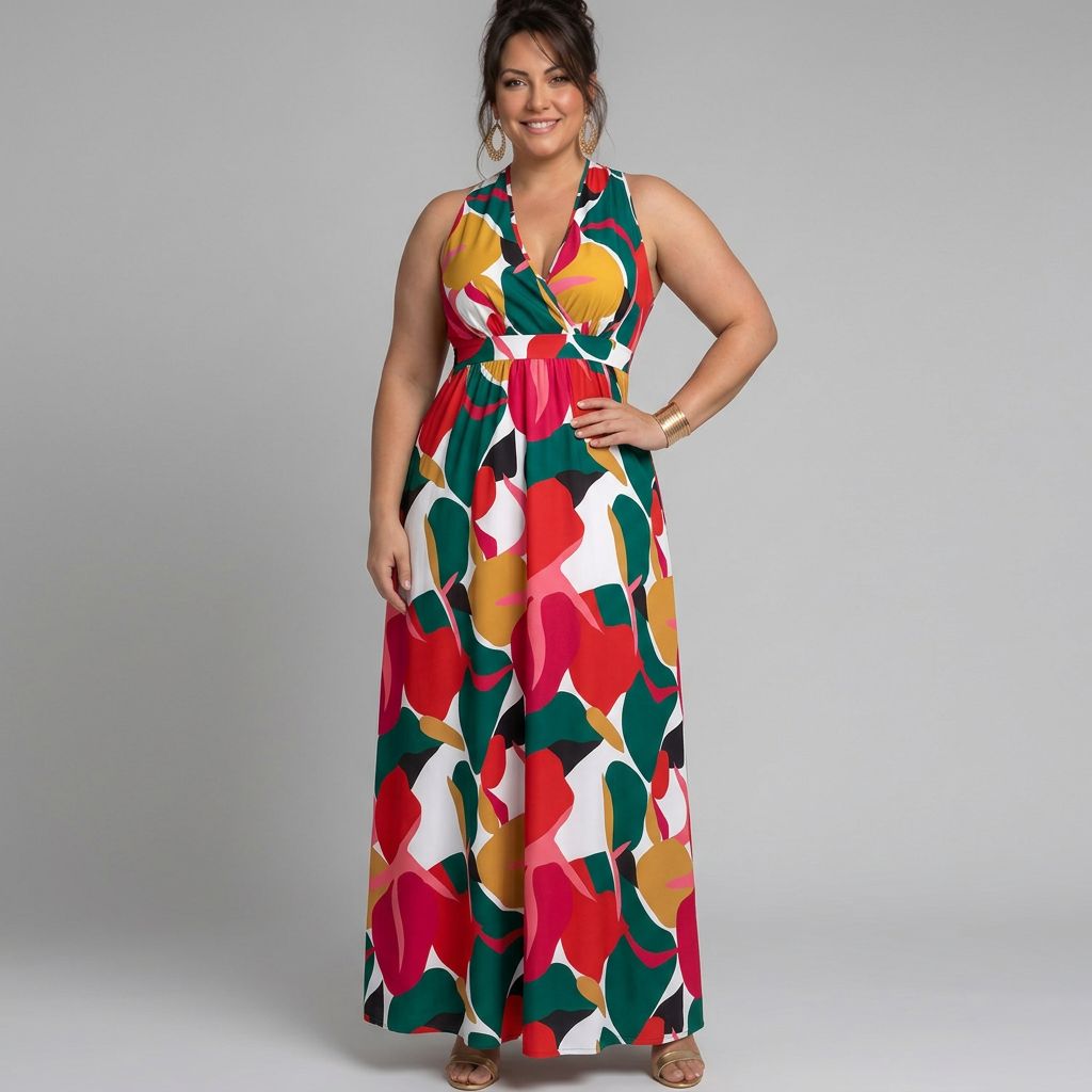 Saskia | Sleeveless Abstract Print Maxi Dress