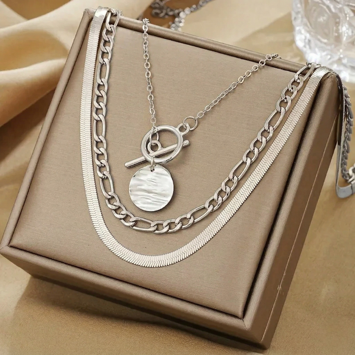 Anouk Textured Coin Layered Necklace | Gold