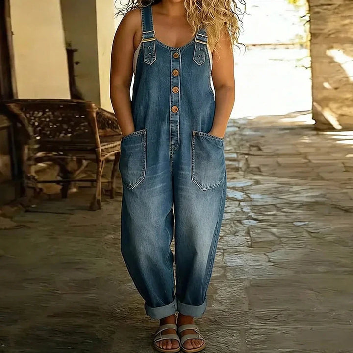 Demi | Vintage Soft Cotton Denim-Look Overalls with Adjustable Straps