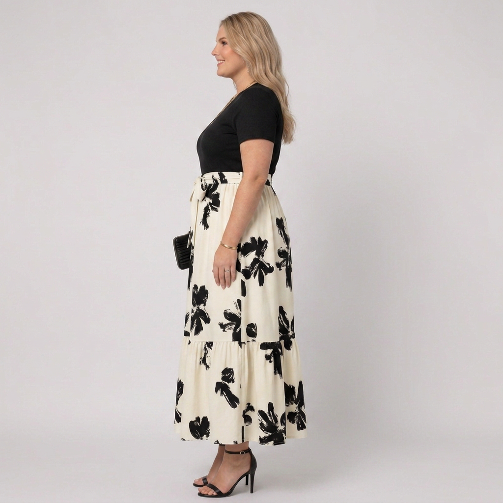 Shiloh | Women’s Short-Sleeve Floral Print Belted Tiered Maxi Dress