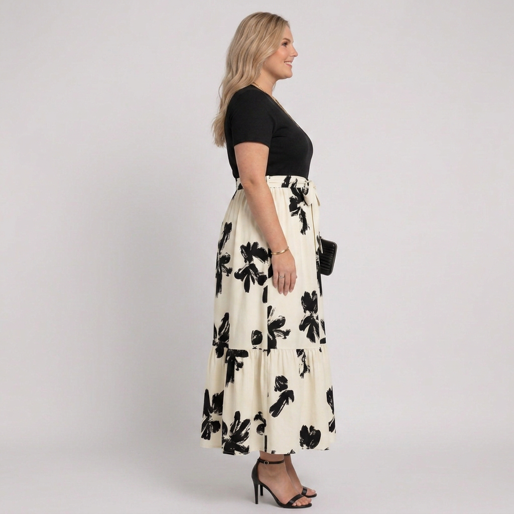 Shiloh | Women’s Short-Sleeve Floral Print Belted Tiered Maxi Dress