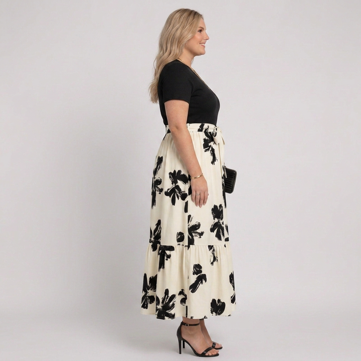 Shiloh | Women’s Short-Sleeve Floral Print Belted Tiered Maxi Dress