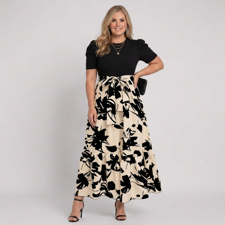 Shiloh | Women’s Short-Sleeve Floral Print Belted Tiered Maxi Dress