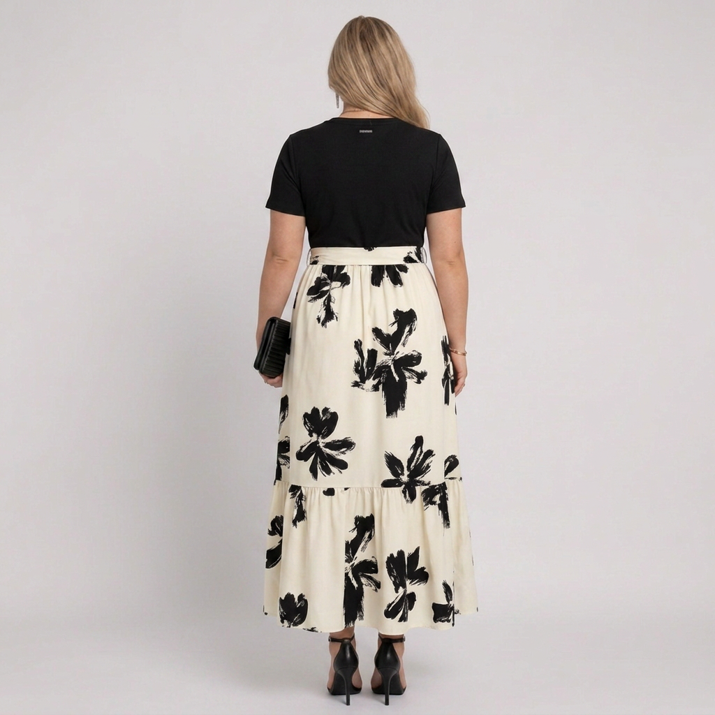 Shiloh | Women’s Short-Sleeve Floral Print Belted Tiered Maxi Dress