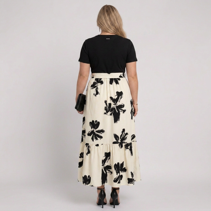 Shiloh | Women’s Short-Sleeve Floral Print Belted Tiered Maxi Dress