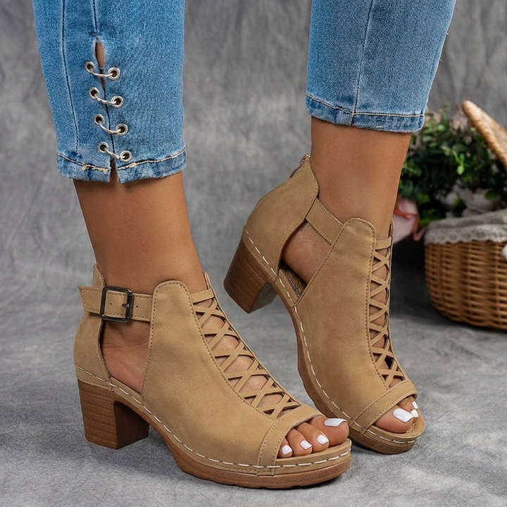 Sienna | Lattice Cut-Out Block-Heel Sandals