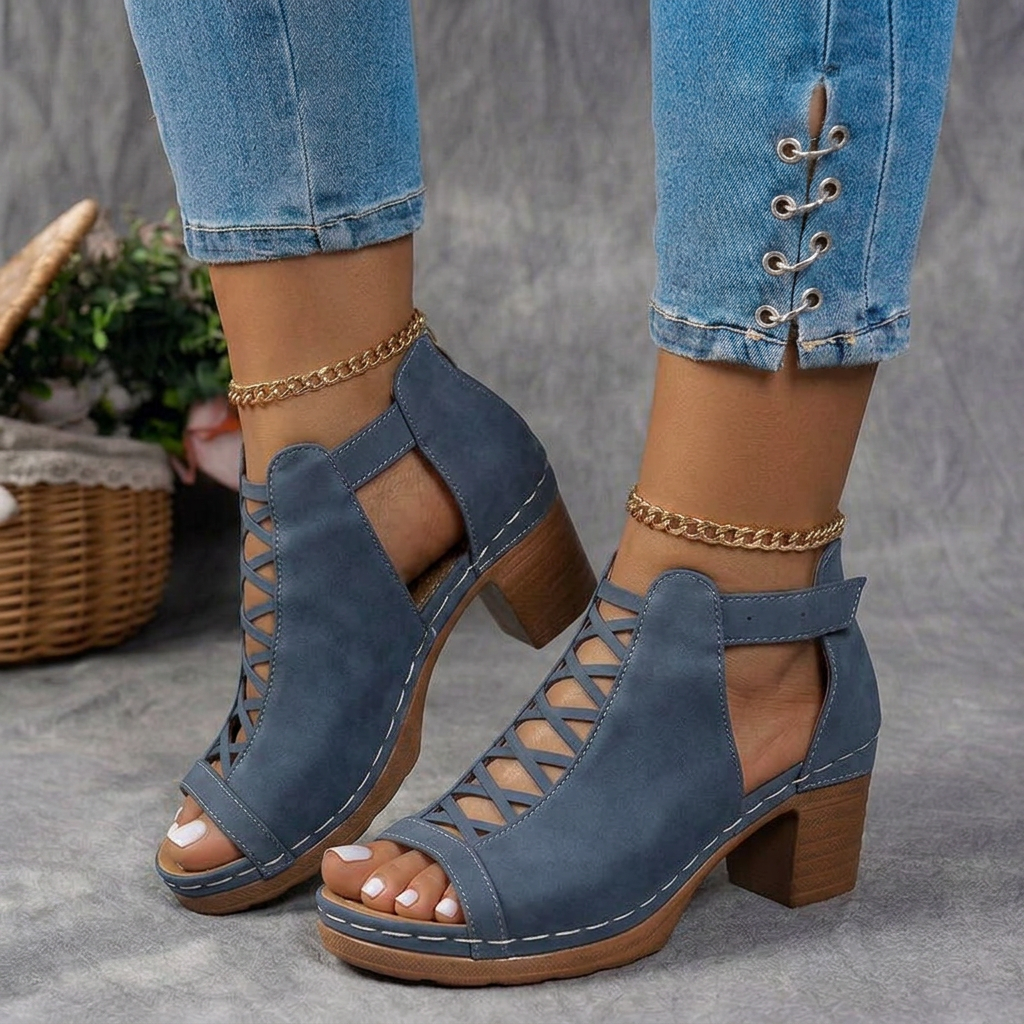 Sienna | Lattice Cut-Out Block-Heel Sandals