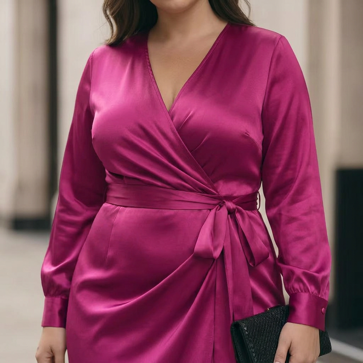 Soleil | Deep Plum Satin Wrap Midi Dress