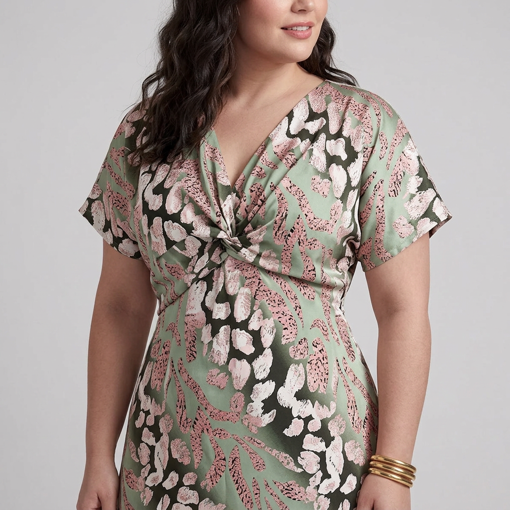 Stella &amp; Grace™ | Abstract Print V Neck Twist Waist Midi Dress