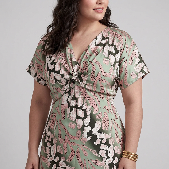 Stella &amp; Grace™ | Abstract Print V Neck Twist Waist Midi Dress