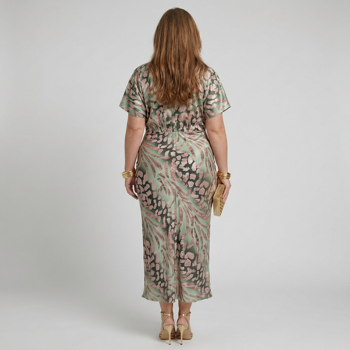 Stella &amp; Grace™ | Abstract Print V Neck Twist Waist Midi Dress