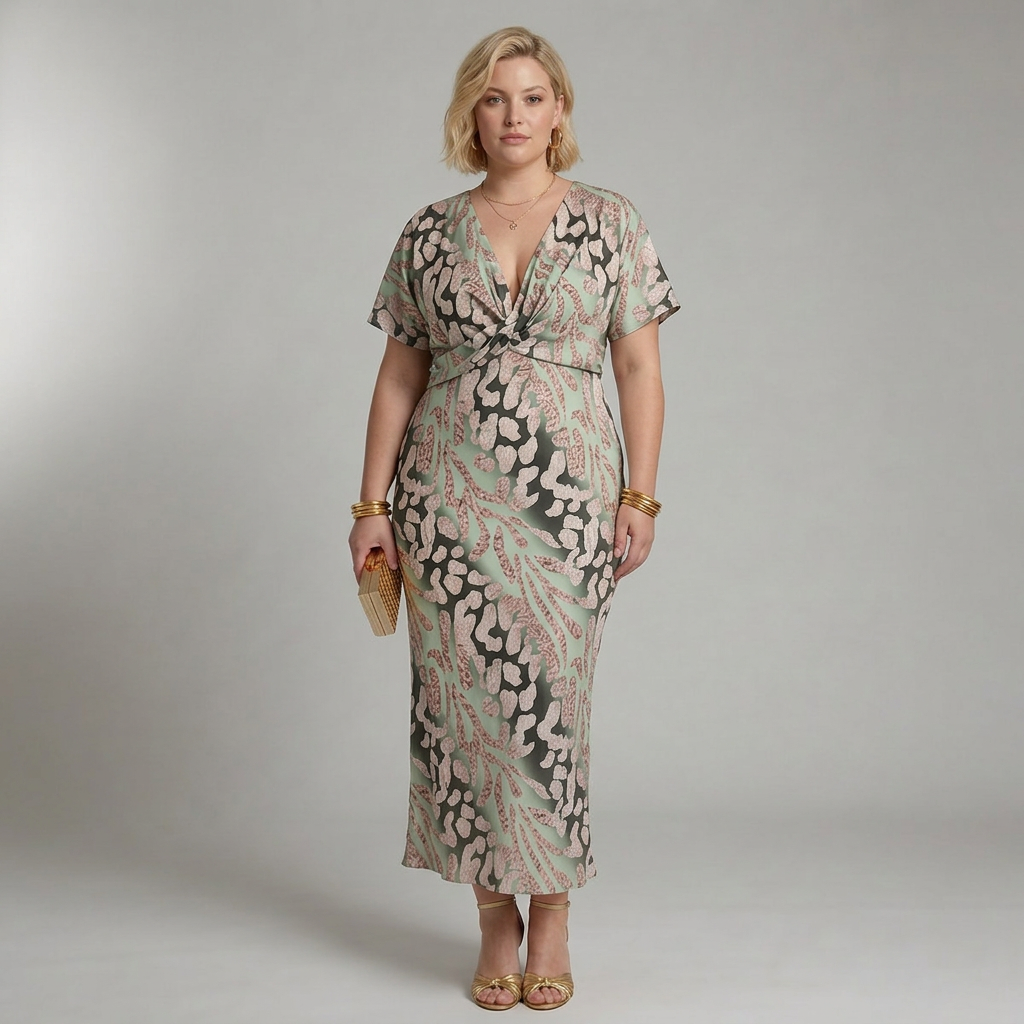 Stella &amp; Grace™ | Abstract Print V Neck Twist Waist Midi Dress