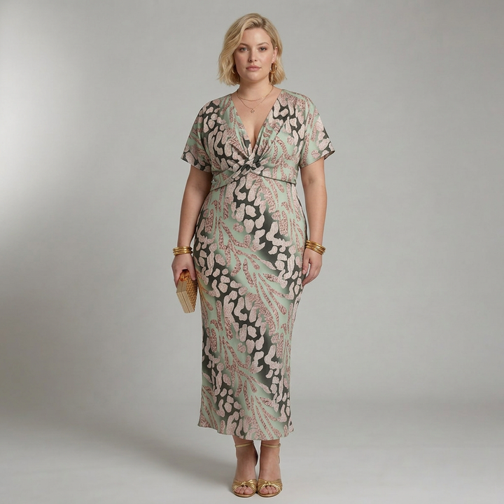 Stella &amp; Grace™ | Abstract Print V Neck Twist Waist Midi Dress
