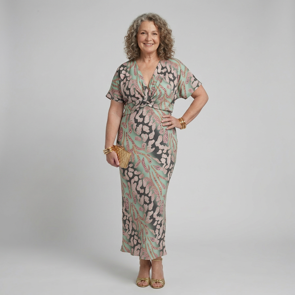 Stella &amp; Grace™ | Abstract Print V Neck Twist Waist Midi Dress